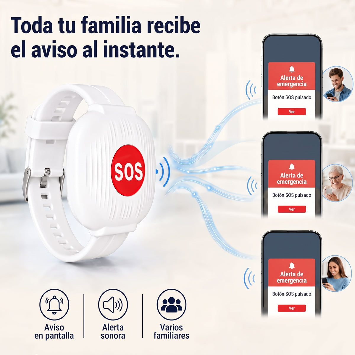 Pulsera de Emergencia con Botón SOS para Mayores