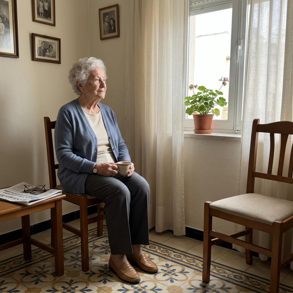Padre o madre mayor sentado solo en casa